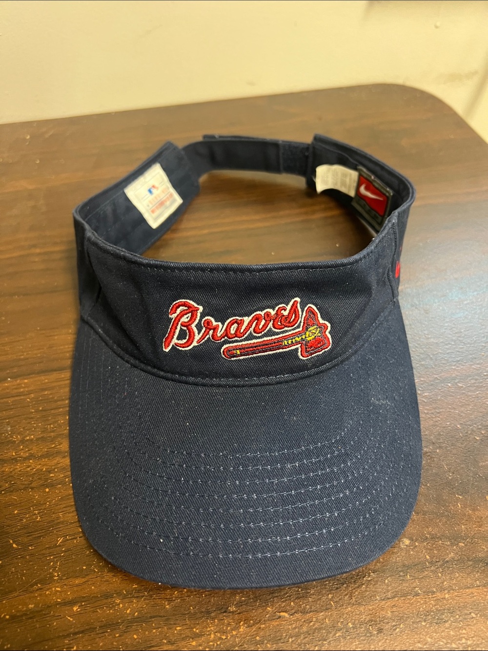MLB Braves Navy Visor with Red & Yellow Tomahawk Logo